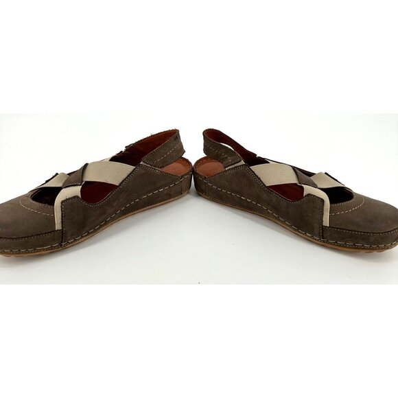 V Italia Leather Slingback Shoe Women 40 (9) Taupe Nubuck Shock Absorber Comfort - Picture 3 of 10